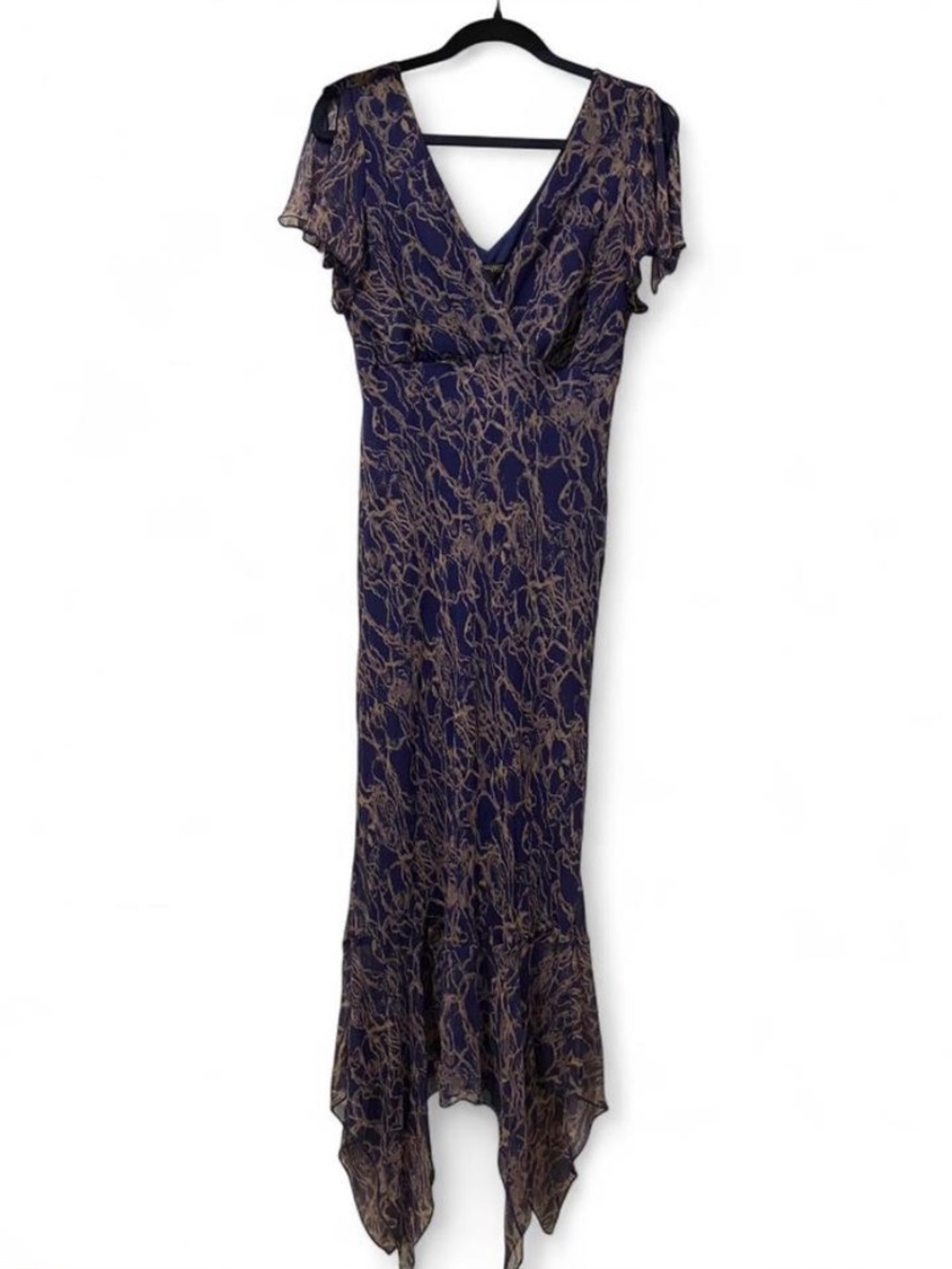 Navy and Gold-Print V-Neck Maxi Dress